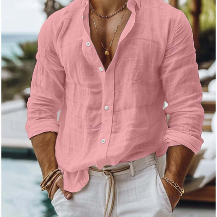 Mens Premium Cotton Linen Business Casual Shirt pink