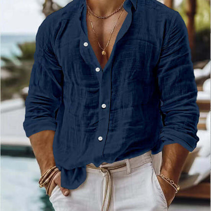 Mens Premium Cotton Linen Business Casual Shirt size XL sleeve 65