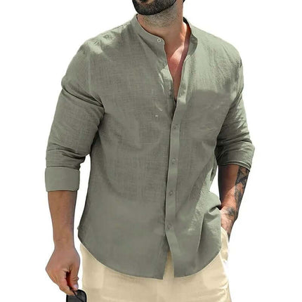 Mens Premium Cotton Long Sleeve Business Casual Shirt gray