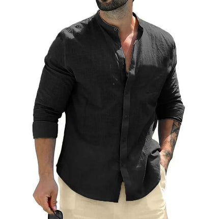 Mens Premium Cotton Long Sleeve Business Casual Shirt black