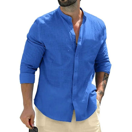 Mens Premium Cotton Long Sleeve Business Casual Shirt dark blue