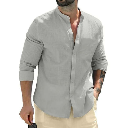 Mens Premium Cotton Long Sleeve Business Casual Shirt military green