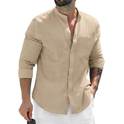 Mens Premium Cotton Long Sleeve Business Casual Shirt khaki