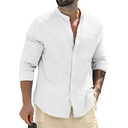 Mens Premium Cotton Long Sleeve Business Casual Shirt white