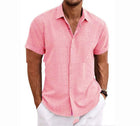 Mens Premium Linen Slim Fit Breathable Casual Shirt lotus pink