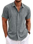 Mens Premium Linen Slim Fit Breathable Casual Shirt grey
