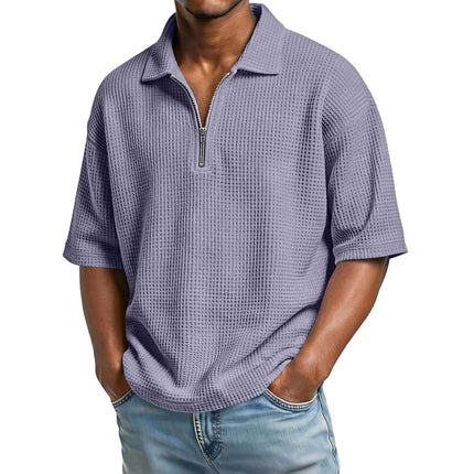 Mens Premium Waffle Knit Breathable Summer Polo grey texture