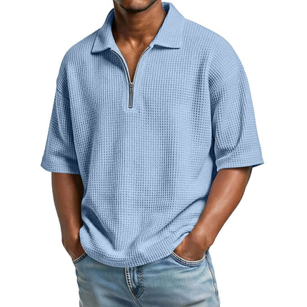 Mens Premium Waffle Knit Breathable Summer Polo navy blue