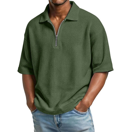 Mens Premium Waffle Knit Breathable Summer Polo light green fresh