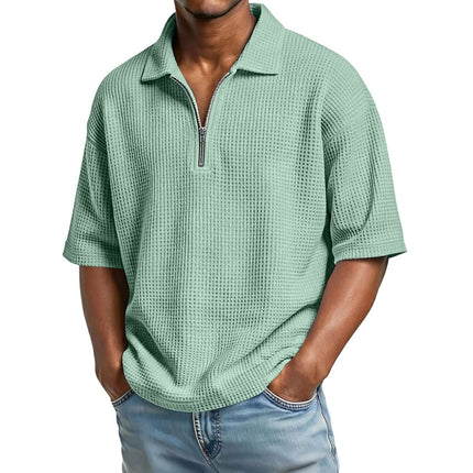 Mens Premium Waffle Knit Breathable Summer Polo army green outdoor