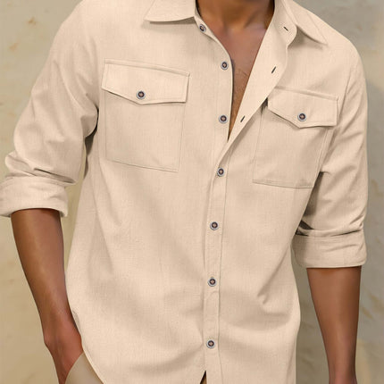 Men's Relaxed Fit Long Sleeve Linen Lapel Shirt Comfortable All Day Wear