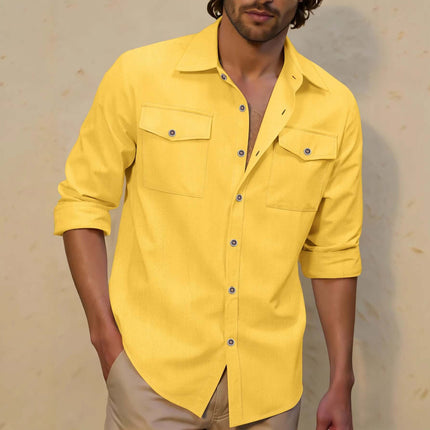 Men's Relaxed Fit Long Sleeve Linen Lapel Shirt Timeless Men's Fashion