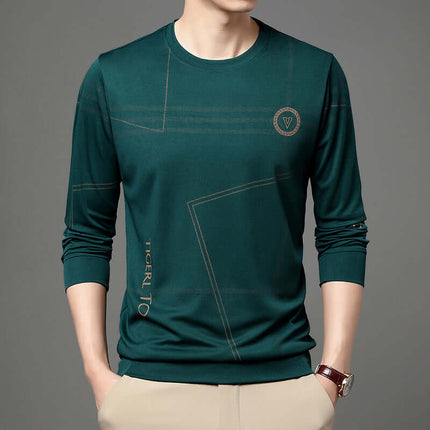 Mens Round Neck Long Sleeve T Shirt red letter pattern