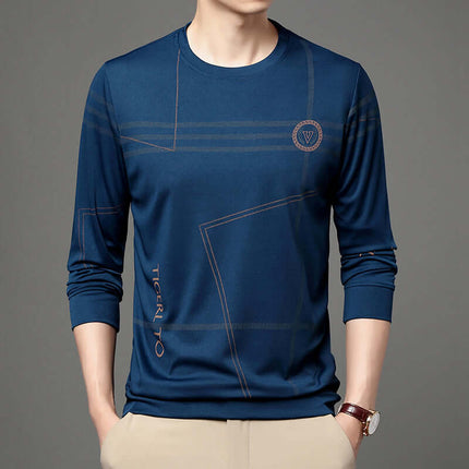 Mens Round Neck Long Sleeve T Shirt blue fashion shirt