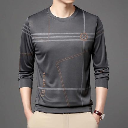 Mens Round Neck Long Sleeve T Shirt polyester fiber fabric