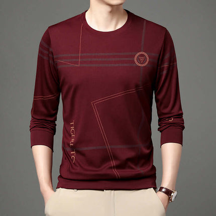 Mens Round Neck Long Sleeve T Shirt letter pattern design