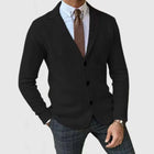 Men's Slim-Fitting English Style Casual Formal Suit Coat displayed on a model, showcasing a black blazer with a stylish fit.