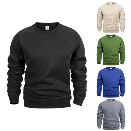 Mens Solid Crew Neck Sweatshirt Long Sleeve Pullover front view