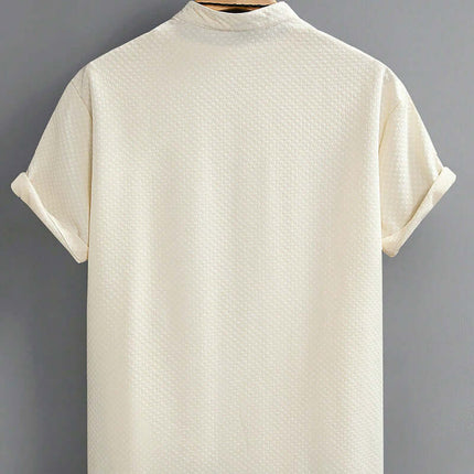 Mens Summer Breathable Cotton Blend Stand Collar Shirt size M length 75