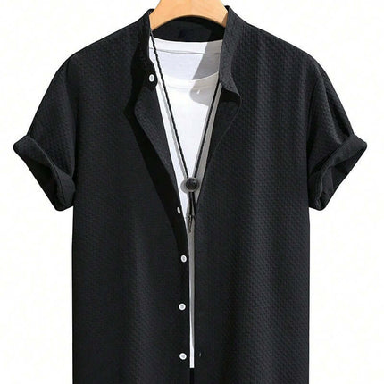 Mens Summer Breathable Cotton Blend Stand Collar Shirt size XXL sleeve 25