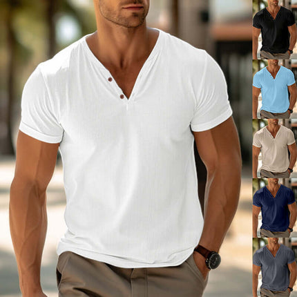 Men's T-shirt Summer Beach Short Sleeve Casual clean white layout displayed flat under natural studio lighting