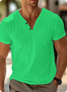 Men's T-shirt Summer Beach Short Sleeve Casual in vibrant green color, perfect for summer outings.