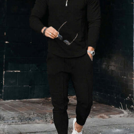 Mens Textured Half Zip Stand Collar Suit Casual Warm Fit+ back