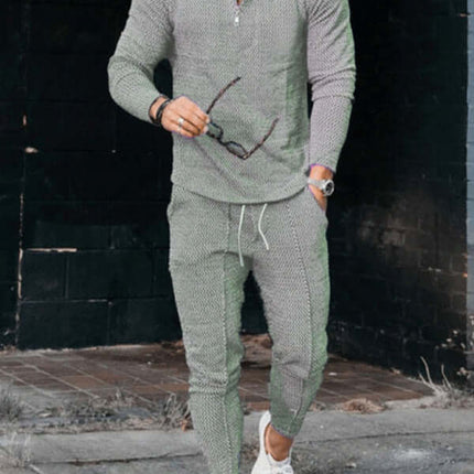 Mens Textured Half Zip Stand Collar Suit Casual Warm Fit+ zipper closeup