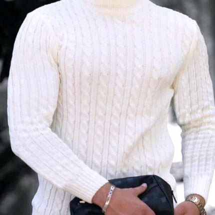 Mens Turtleneck Tight Stretch Knit Sweater front view