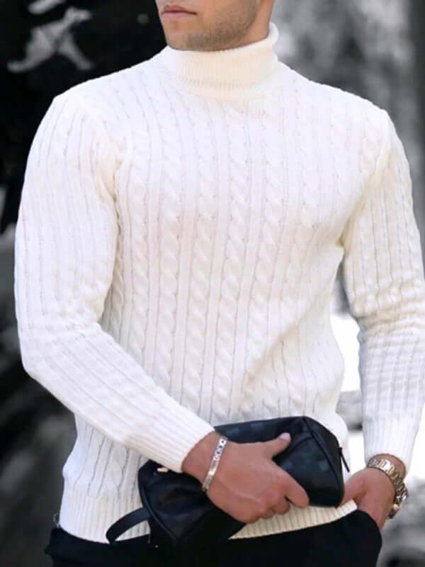 Mens Turtleneck Tight Stretch Knit Sweater front view