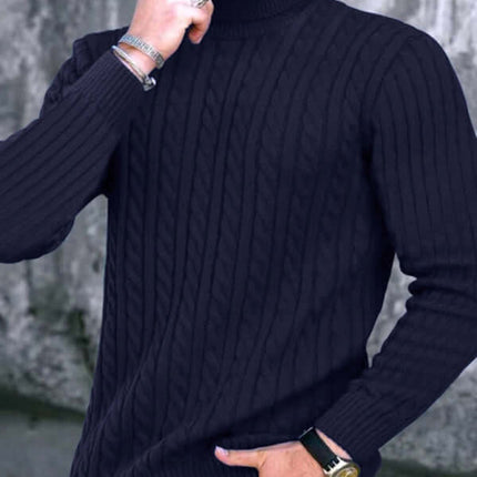 Mens Turtleneck Tight Stretch Knit Sweater slim fit