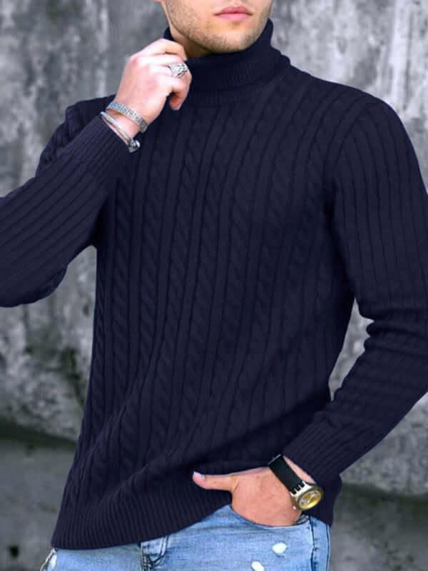 Mens Turtleneck Tight Stretch Knit Sweater slim fit