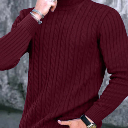 Mens Turtleneck Tight Stretch Knit Sweater knit texture