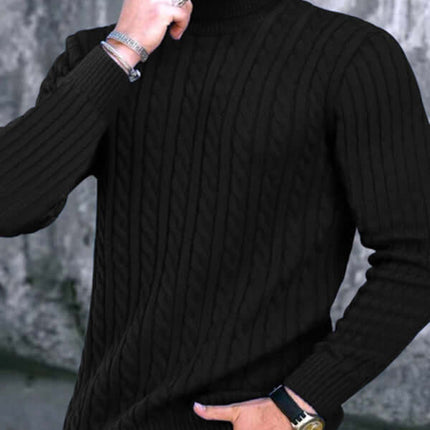 Mens Turtleneck Tight Stretch Knit Sweater casual style