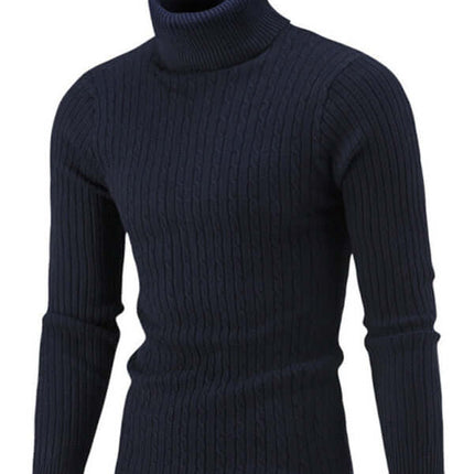 Mens Turtleneck Tight Stretch Knit Sweater fitted look