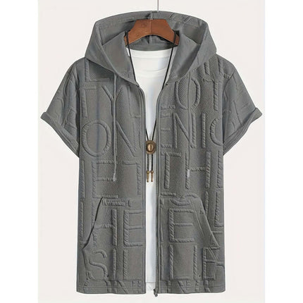 Mens Urban Jacquard Letter Printed Hooded Tshirt grey style