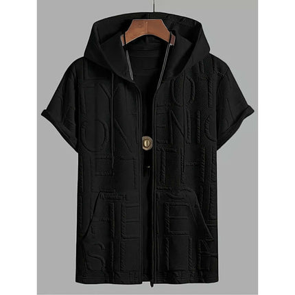 Mens Urban Jacquard Letter Printed Hooded Tshirt black fashion