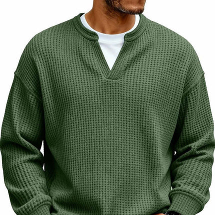 Mens Waffle V Neck Sweatshirt casual work outfit.