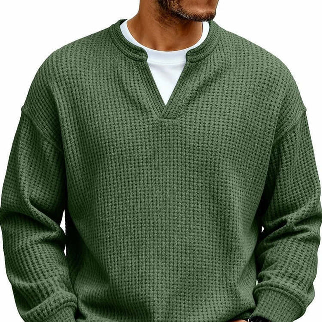 Mens Waffle V Neck Sweatshirt casual work outfit.