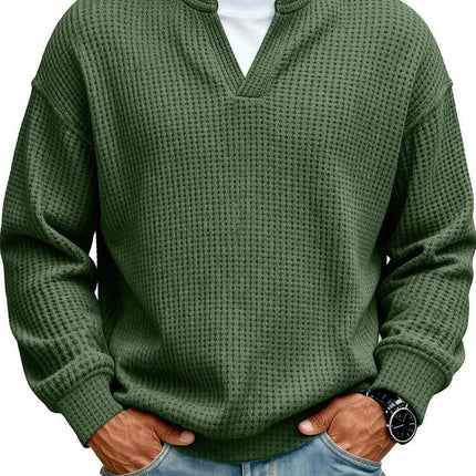 Mens Waffle V Neck Sweatshirt acrylic material fabric.