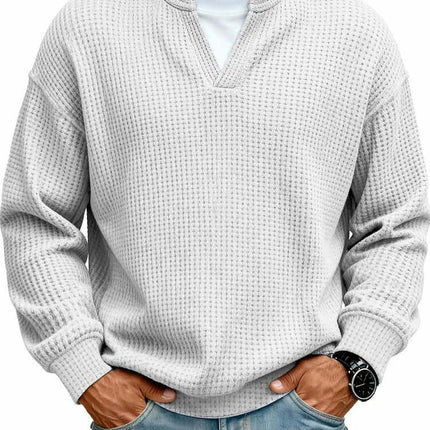 Mens Waffle V Neck Sweatshirt light gray casual shirt.