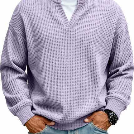 Mens Waffle V Neck Sweatshirt comfortable loose fit.