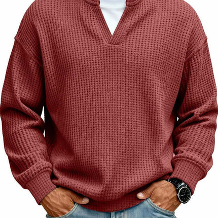Mens Waffle V Neck Sweatshirt v neck collar detail