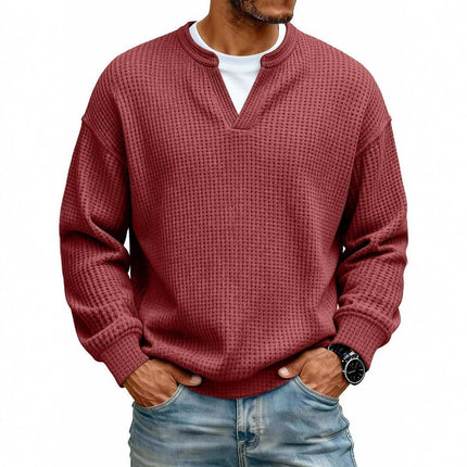 Mens Waffle V Neck Sweatshirt long sleeve detail