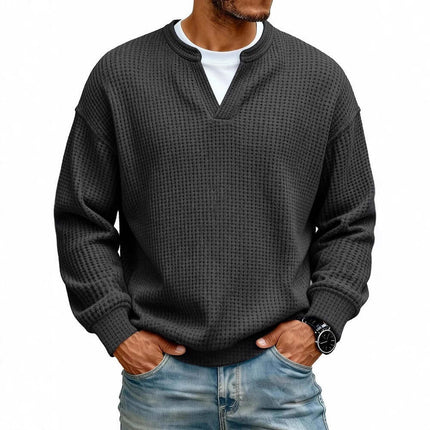 Mens Waffle V Neck Sweatshirt light purple fashion top.