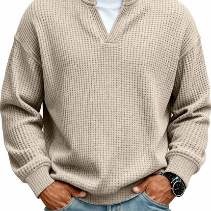 Mens Waffle V Neck Sweatshirt navy blue daily wear.