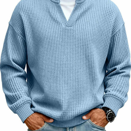 Mens Waffle V Neck Sweatshirt off white clean look.