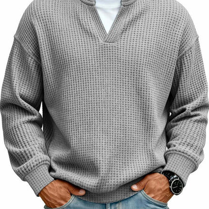 Mens Waffle V Neck Sweatshirt size chart S to 4XL.