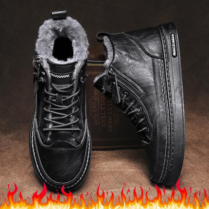 Mens Winter Plush Warm Casual Sports Shoes featuring a sleek black design and plush fur lining for comfort and warmth.