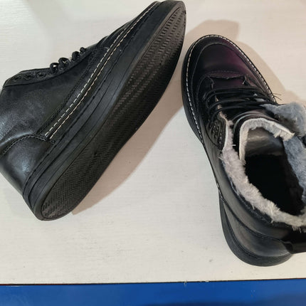 Mens Winter Plush Warm Casual Sports Shoes displayed from above, showcasing their stylish black design and plush lining.